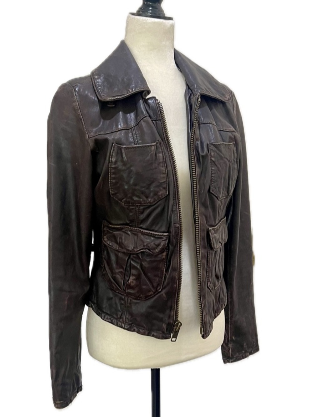 American Eagle Outfitters Brown Leather Utility Jacket